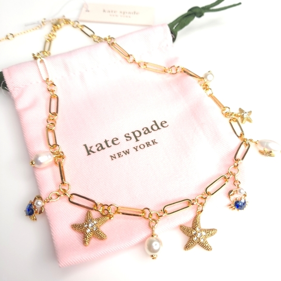 Kate Spade Sea Star Charm Necklace NWT Gold Jewelry Starfish Crab Pearls
